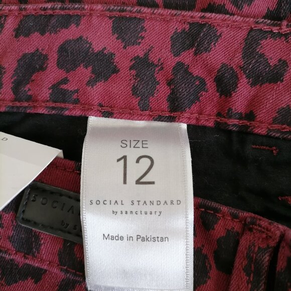 Social Standard by Sanctuary Wine Sketchy Cheetah Ankle Skinny Jeans Size 12 - Picture 9 of 9